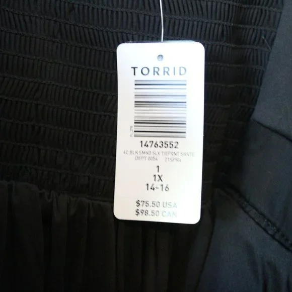 NWT Torrid Poplin Tie Front Skater Dress Smocked Black Plus Size 1 1X H12802 - Picture 7 of 12